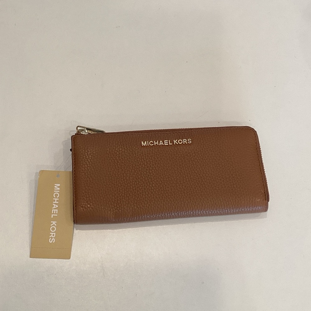 Michael Kors Cognac Pebbled Leather Zip-Around Wallet